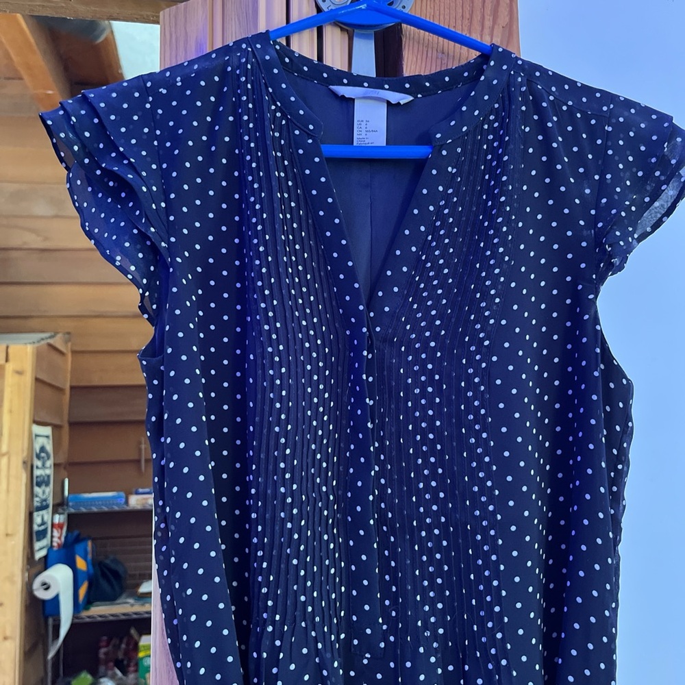 H&M Dark Blue Blouse with White Dots